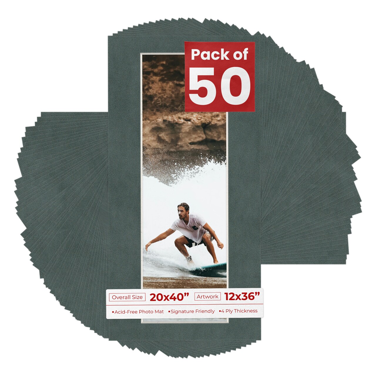 Dark Grey Suede Mat Board for 20x40 Frames - Fits 12x36 Photos